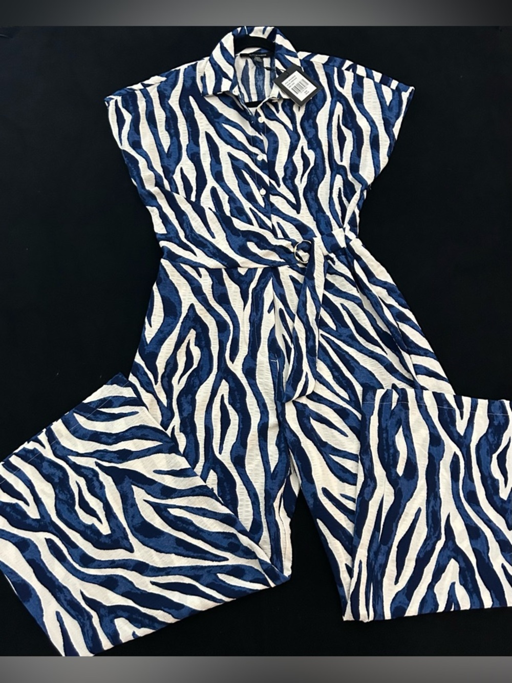 NWT•Alex & Parker Blue & Ivory Statement Piece Jumpsuit• Size L